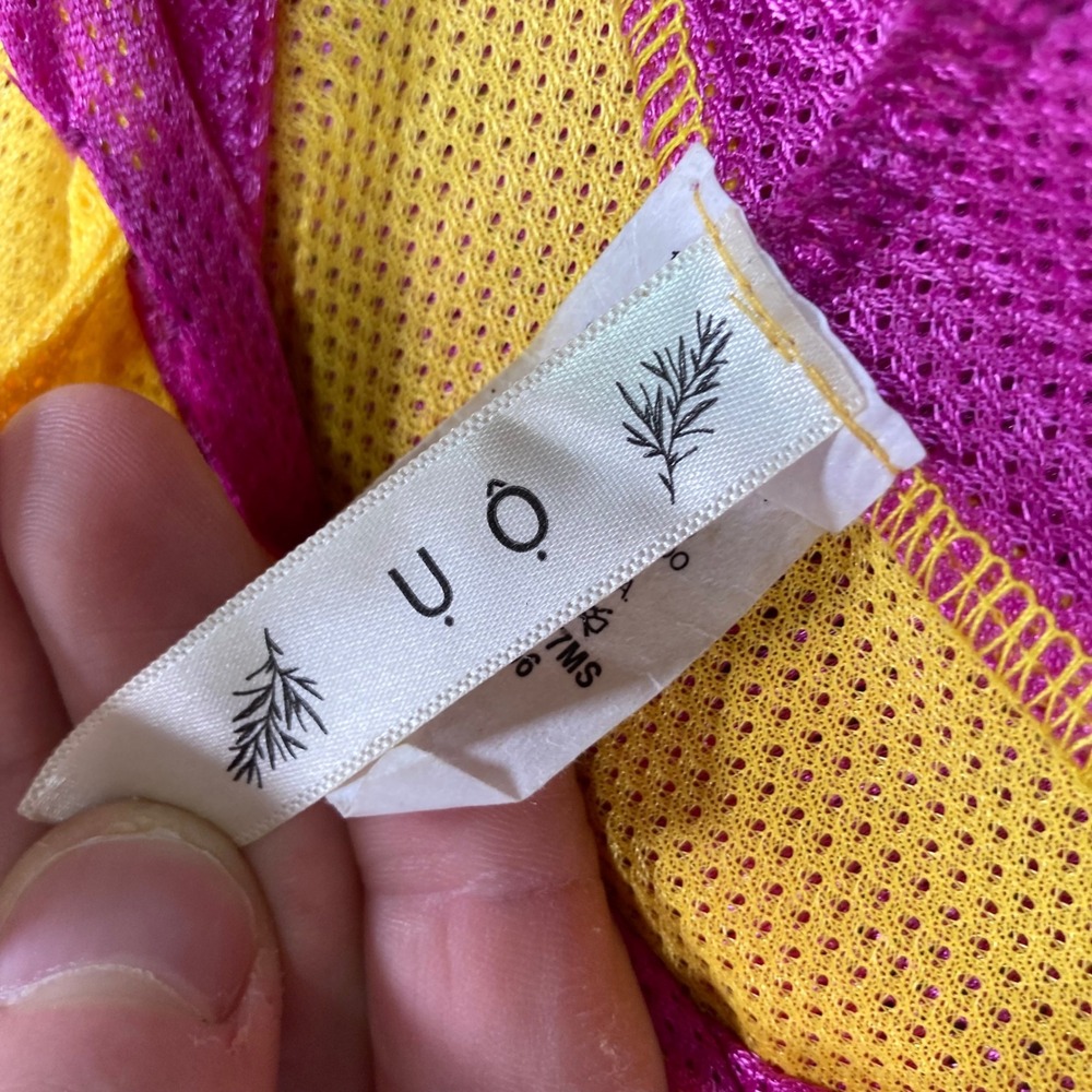 UO Yellow Green Pink Colorblock Mesh Cropped Zip Up Hoodie Pants Set L - Picture 6 of 14